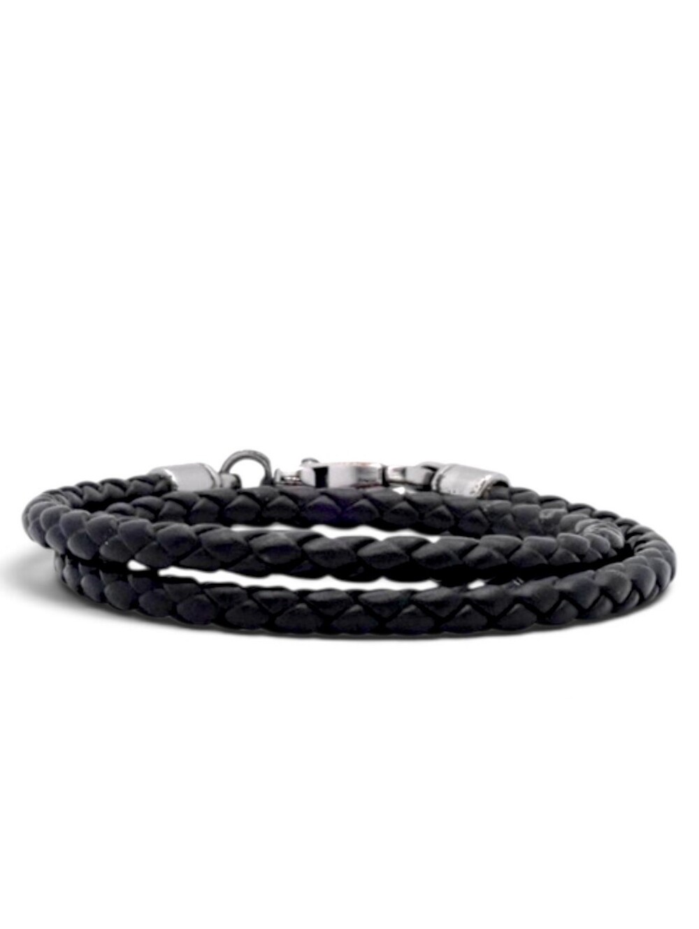 Tods Unisex Black Braided Leather Wrap Bracelet In Box
